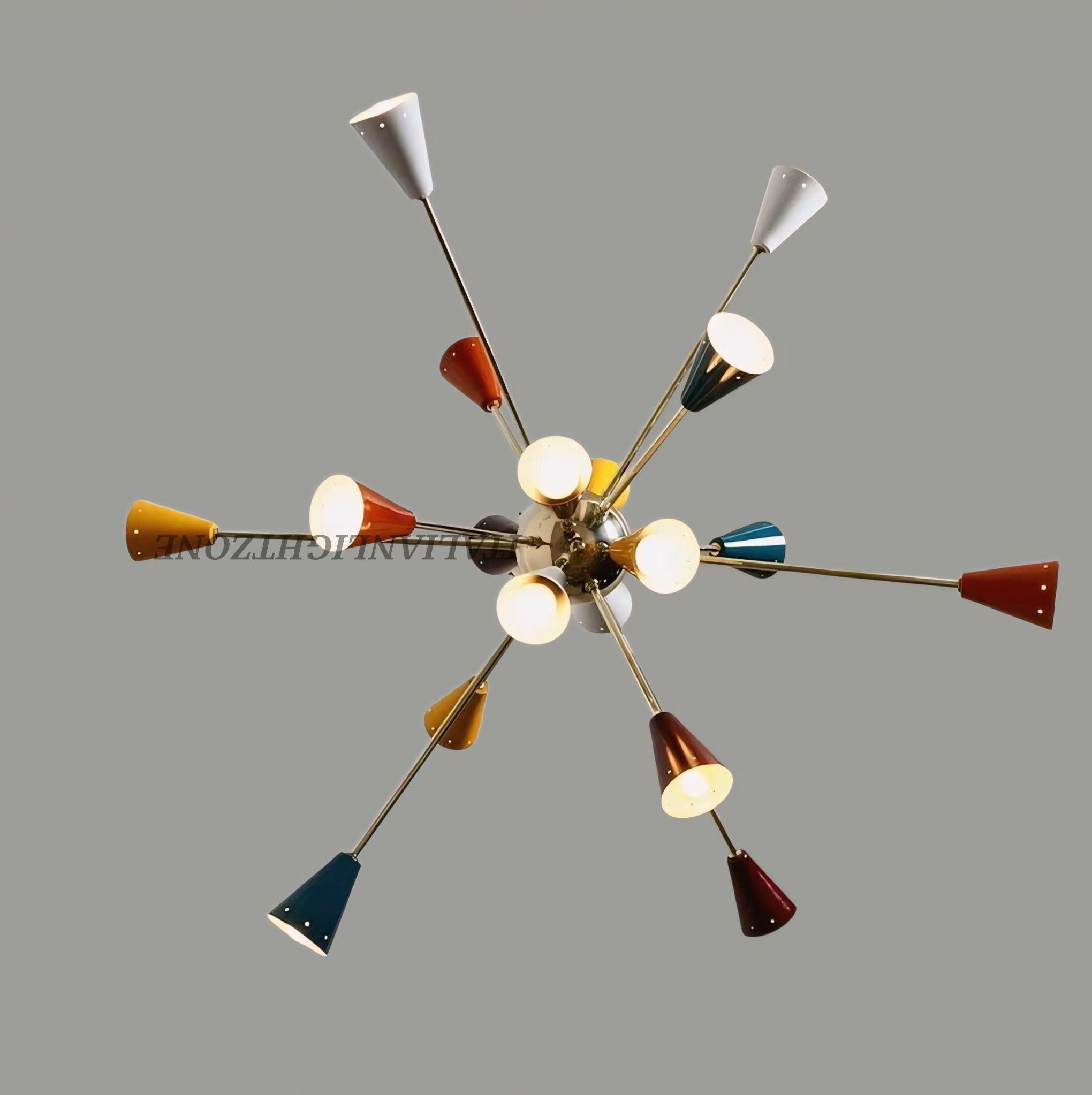 Handmade Mid Century Modern Multicolor Sputnik Chandelier – Retro Atomic Ceiling Light for Living Room, Dining, Wedding & Festive Decor