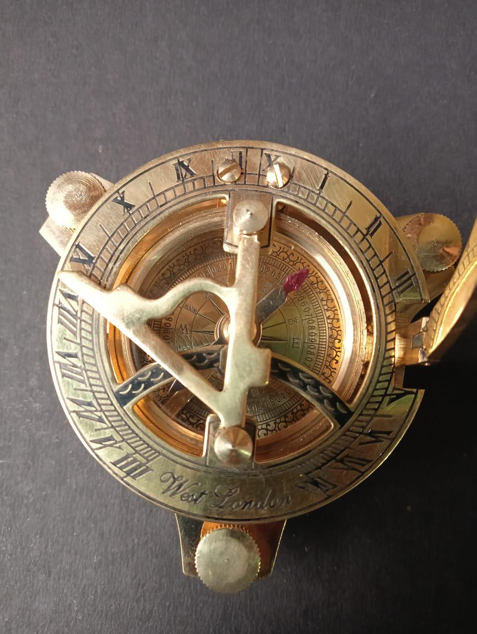 Handmade Solid Brass Sundial Compass – Vintage Nautical Navigational Compass for Camping, Hiking & Travel Gifts