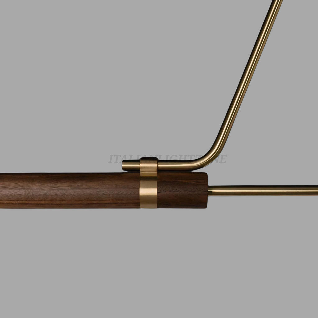 1950s Italian Mid Century Modern Pendant Light Brass & Wood Linear Ceiling Chandelier Minimalist Telfair Pendant Kitchen and Christmas Light