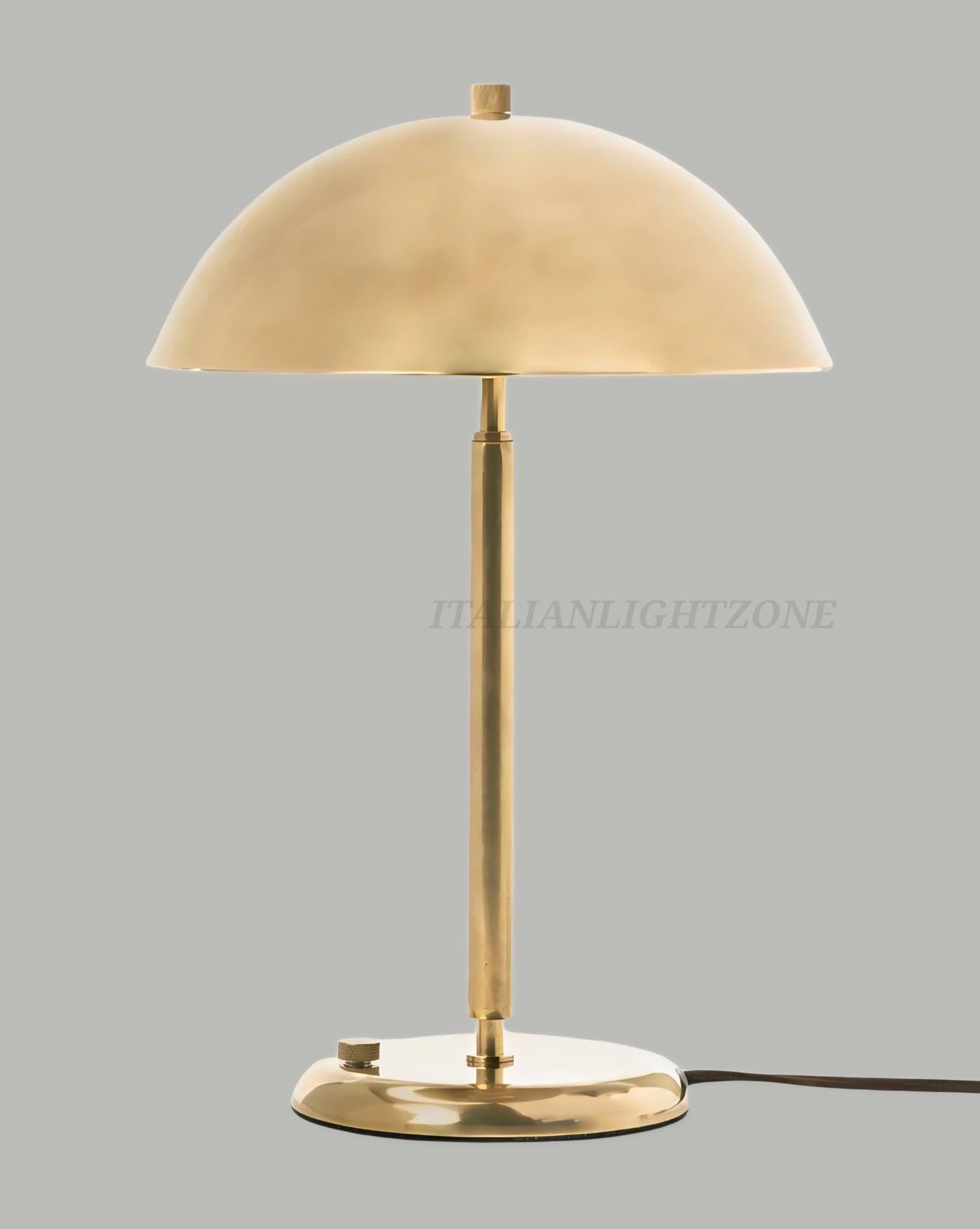 1950s Mid-Century Italian Raw Brass & 2 Light Mushroom Table Lamp Dome and Aldorno Desk Table Bedside Lamp Minimalist beside reading lamp