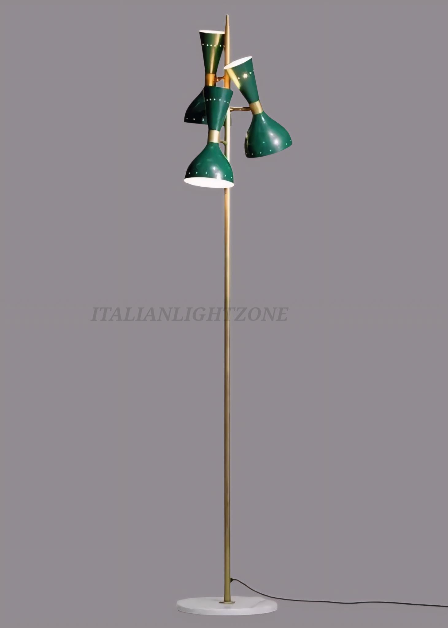 Handmade Vintage Mid Century Floor Lamp – Stilnovo Style Green & Brass Standing Light | Retro Room Decor | Antique Lighting Fixture