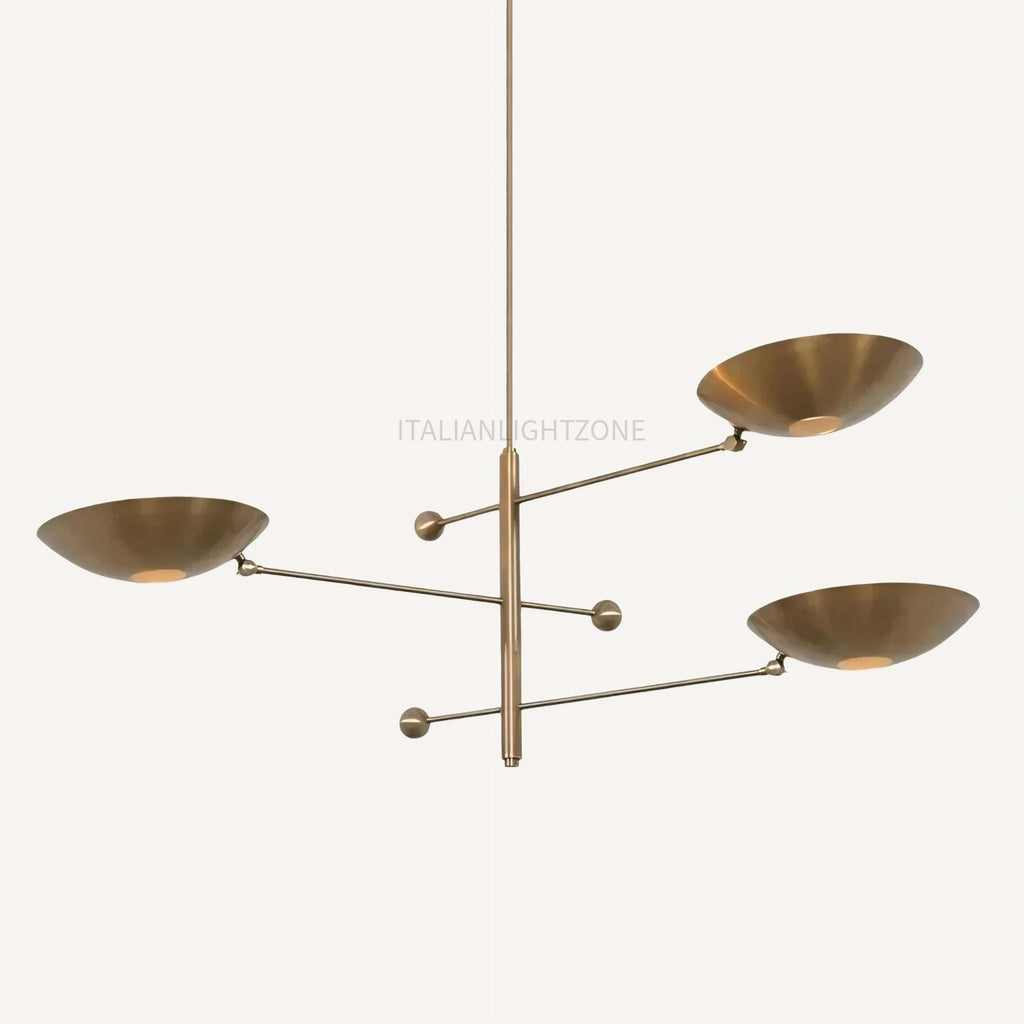 Mid Century Modern Brass Chandelier – 3 Light Sputnik Pendant Ceiling Lamp – Dining Room, Bedroom, Kitchen – Handmade Lighting Gift