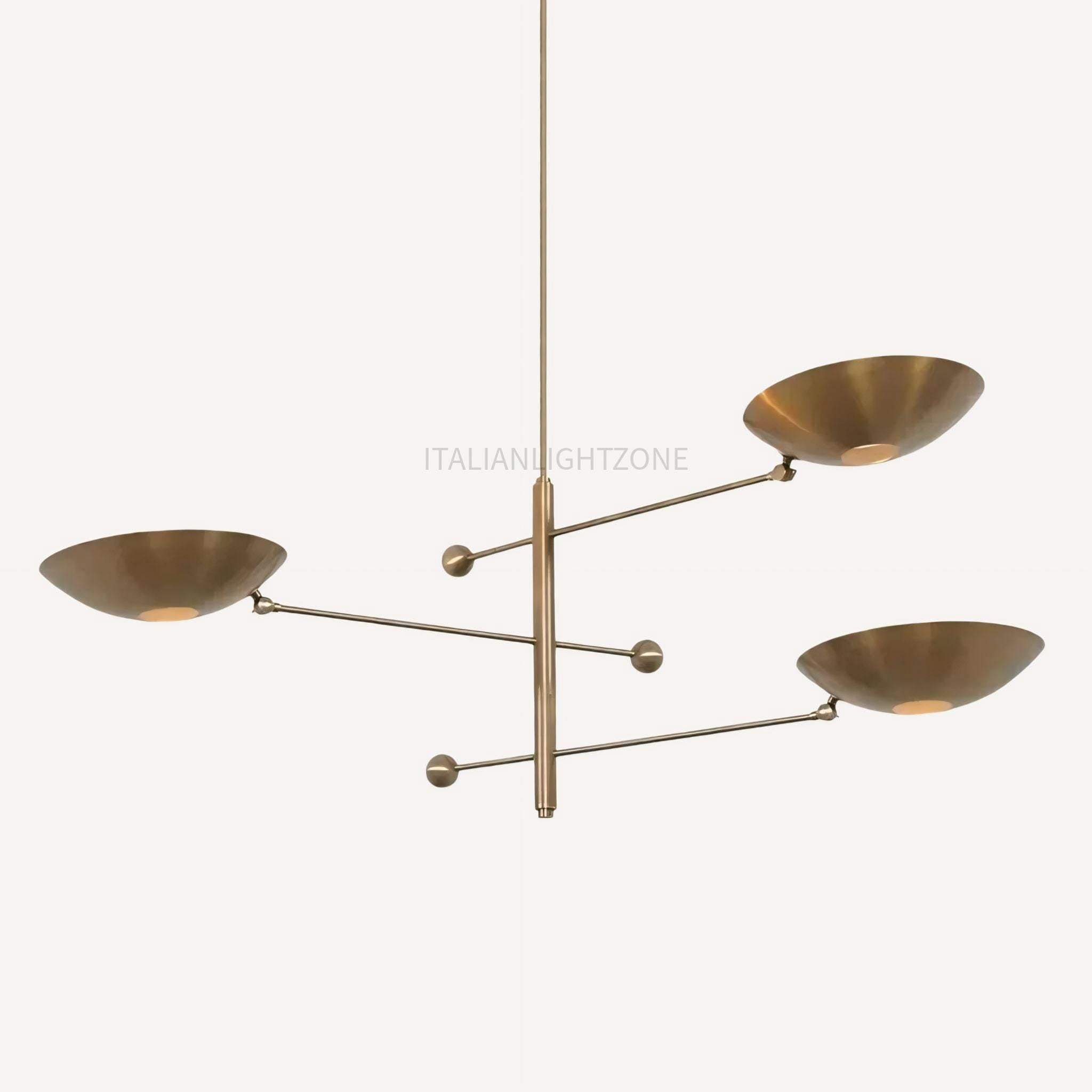Mid Century Modern Brass Chandelier – 3 Light Sputnik Pendant Ceiling Lamp – Dining Room, Bedroom, Kitchen – Handmade Lighting Gift