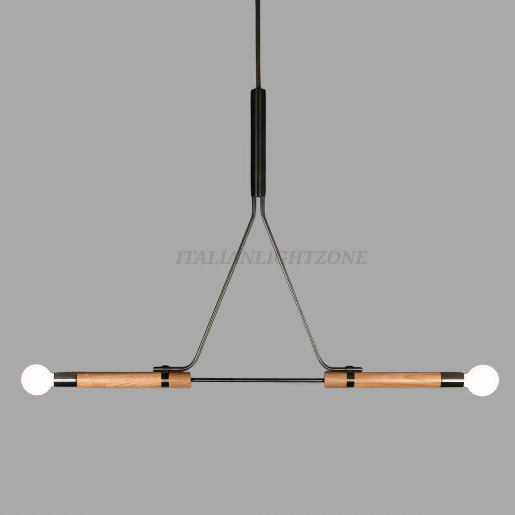 1950s Italian Mid Century Modern Pendant Light Brass & Wood Linear Ceiling Chandelier Minimalist Telfair Pendant Kitchen and Christmas Light