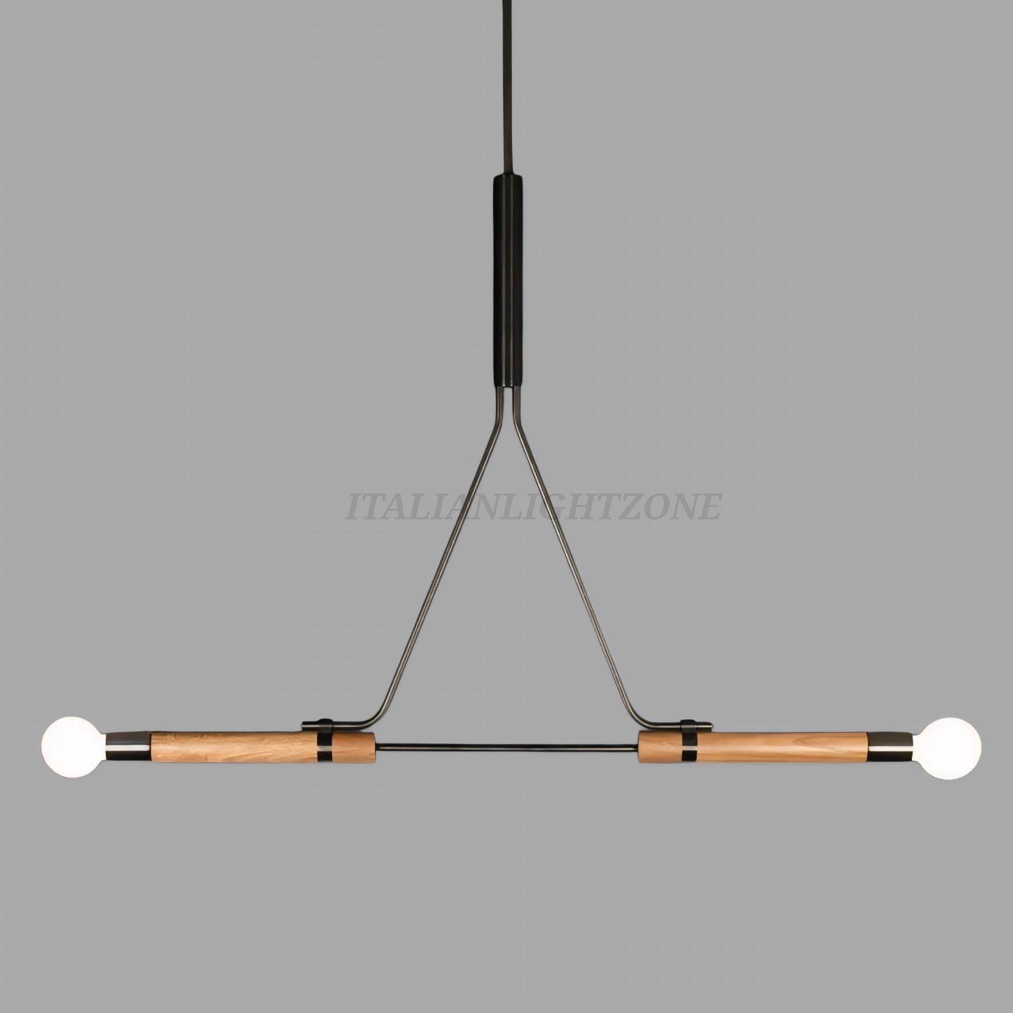 1950s Italian Mid Century Modern Pendant Light Brass & Wood Linear Ceiling Chandelier Minimalist Telfair Pendant Kitchen and Christmas Light