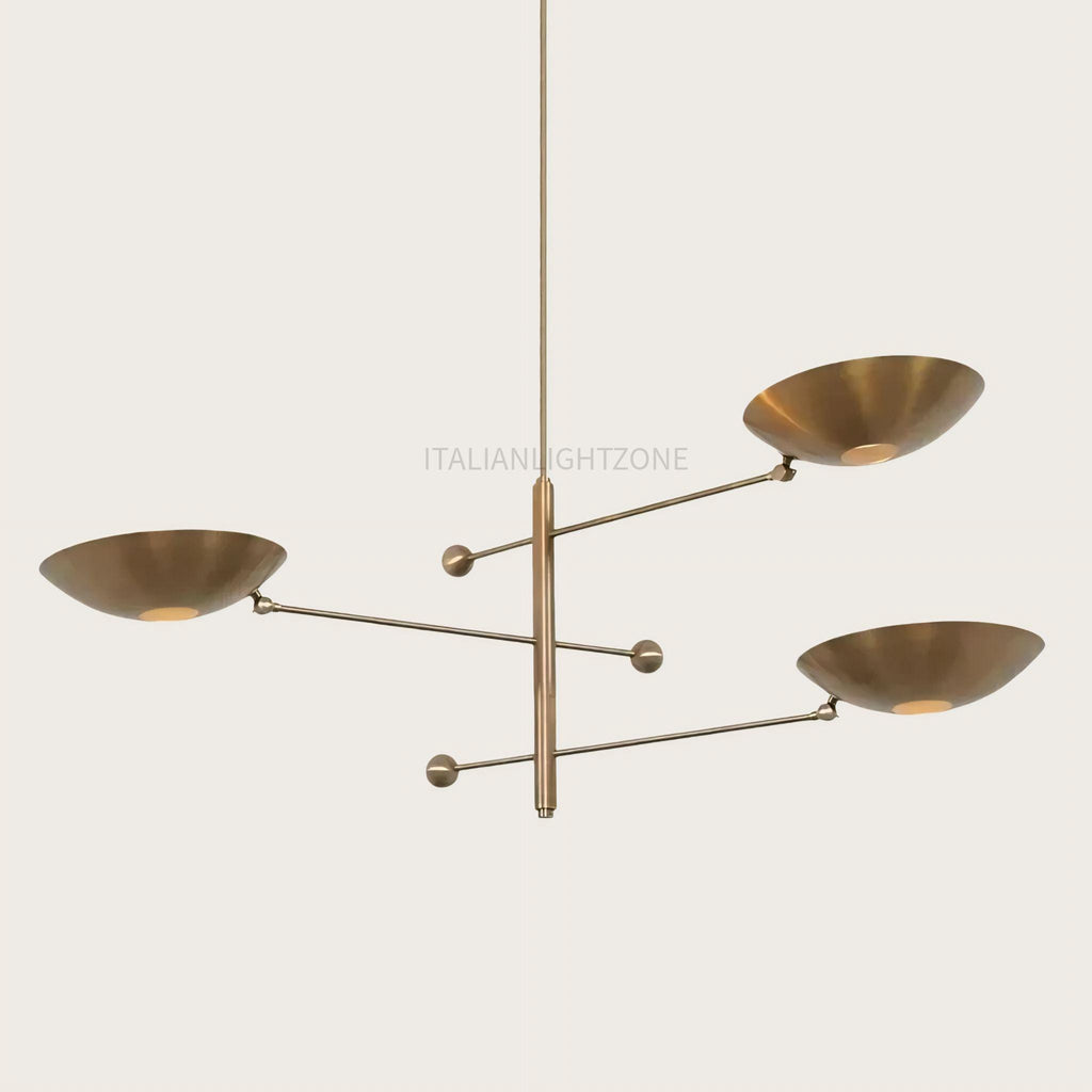Mid Century Modern Brass Chandelier – 3 Light Sputnik Pendant Ceiling Lamp – Dining Room, Bedroom, Kitchen – Handmade Lighting Gift