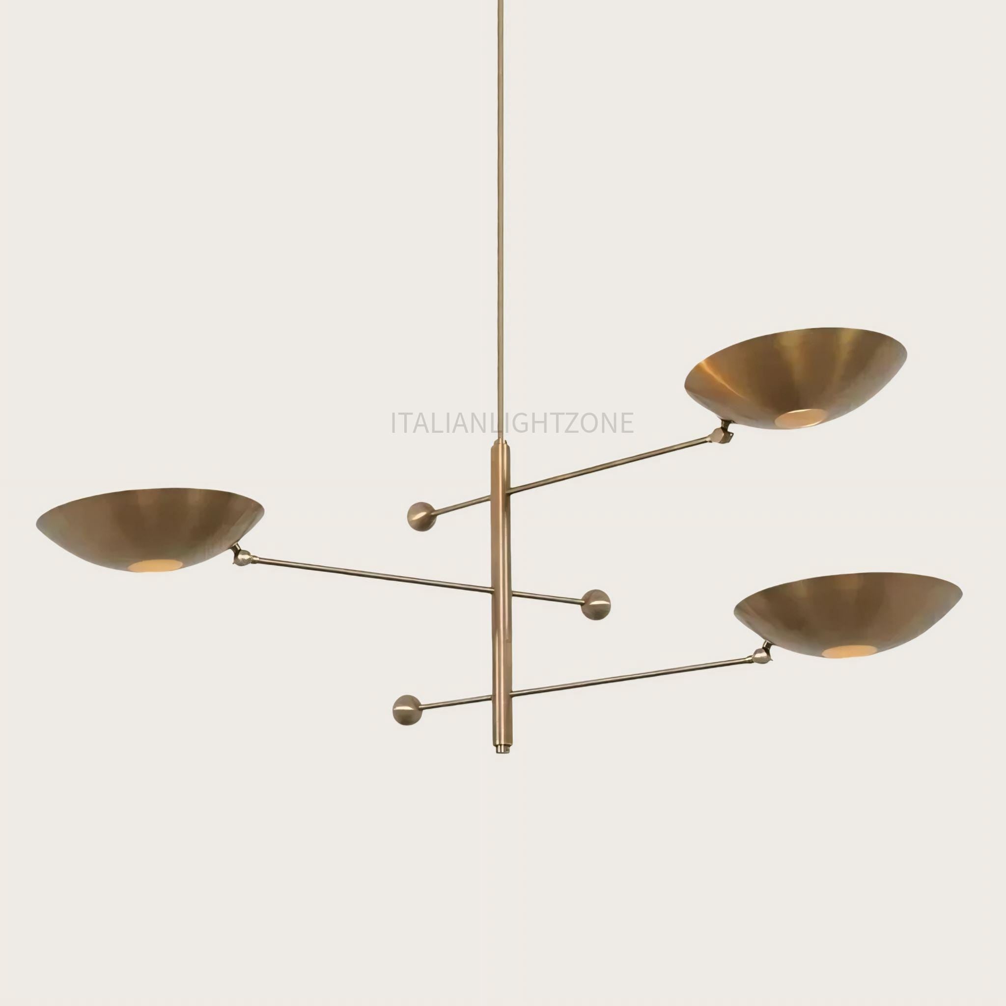 Mid Century Modern Brass Chandelier – 3 Light Sputnik Pendant Ceiling Lamp – Dining Room, Bedroom, Kitchen – Handmade Lighting Gift