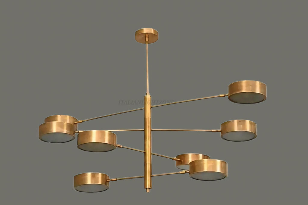 Mid Century Brass Chandelier – 8 Light Modern Gold Ceiling Fixture – Adjustable Sputnik Pendant for Dining or Living Room