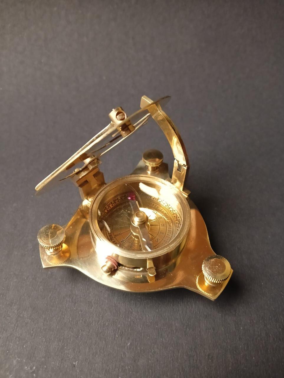 Handmade Solid Brass Sundial Compass – Vintage Nautical Navigational Compass for Camping, Hiking & Travel Gifts