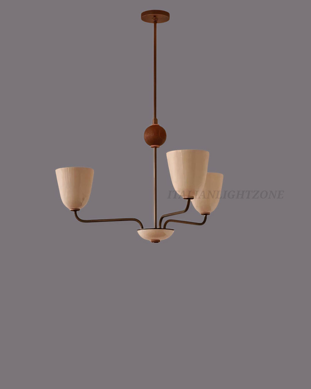 Lola Chandelier – Handmade 3-Light Walnut Ball Mid Century Modern Ceiling Fixture – Large Minimalist Pendant Light for Elegant Homes