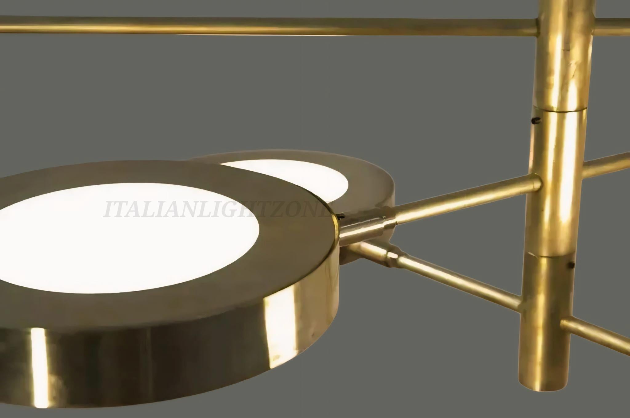Mid Century Modern Brass Chandelier | Sistema 4-Light Pendant Light Fixture | Vintage Minimalist Ceiling Lighting | Retro Home Decoration