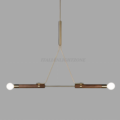 1950s Italian Mid Century Modern Pendant Light Brass & Wood Linear Ceiling Chandelier Minimalist Telfair Pendant Kitchen and Christmas Light