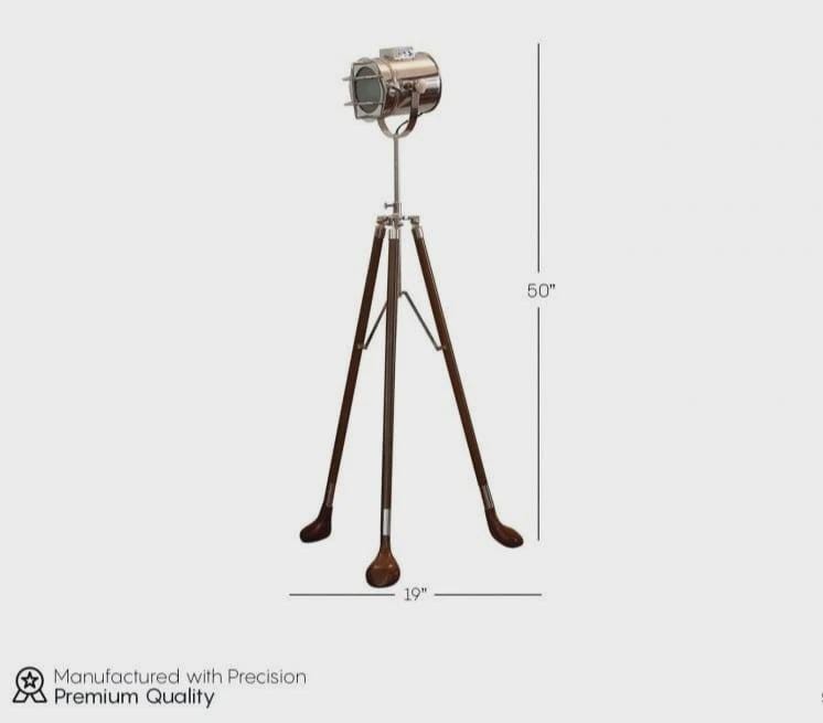 Handmade Wooden Tripod Spotlight Lamp | Golf Design Floor Light | Adjustable Vintage Standing Lamp for Home Decoration