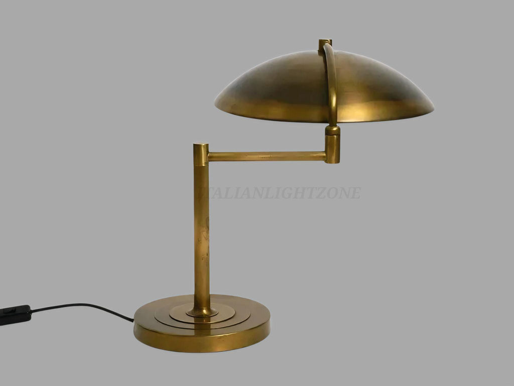 1950s Beautiful large heavyMid Century Modern Brass Desk Lamp with swivel joint Vintage Modern Table Light Dome Shade Adjustable Office Lamp