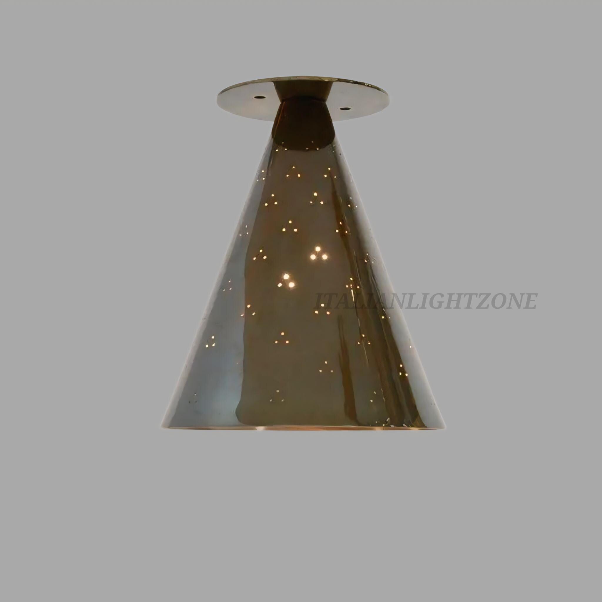 Scandinavian Modern Brass Flush Mount, Cone Ceiling Light Fixture, Small Brass Downlight, Mid Century Semi Flush Mount Lighting handmade