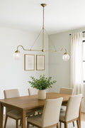 Mid Century Modern Brass Chandelier – 2-Light Sputnik Ceiling Lamp with Ribbed Glass Globes | Semi Flush Mount Lighting for Living Room