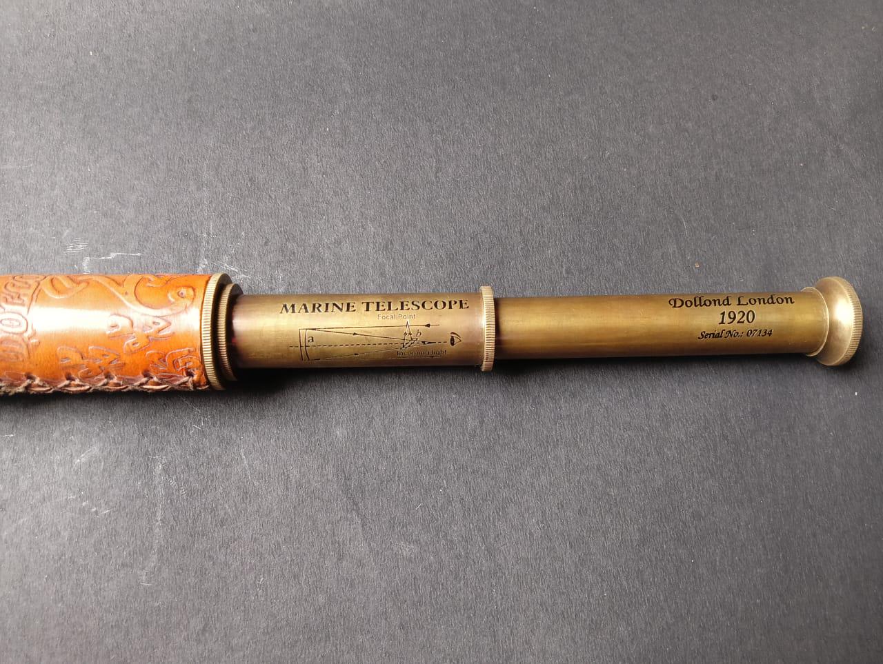 Handmade Antique Brass Pirate Telescope – Dollond London 1920 Spyglass–16” Functional Nautical Marine  Scope with Leather Case Vintage Decor