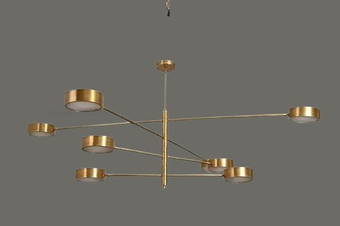 Mid Century Brass Chandelier – 8 Light Modern Gold Ceiling Fixture – Adjustable Sputnik Pendant for Dining or Living Room
