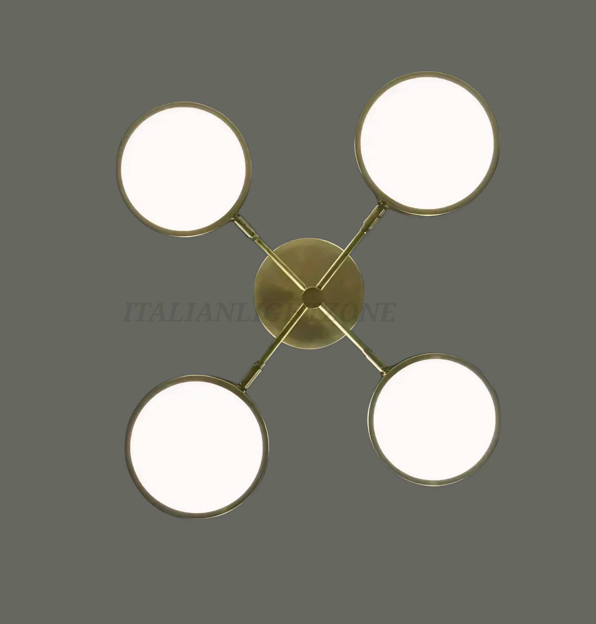 Mid Century Modern Brass Chandelier | Sistema 4-Light Pendant Light Fixture | Vintage Minimalist Ceiling Lighting | Retro Home Decoration