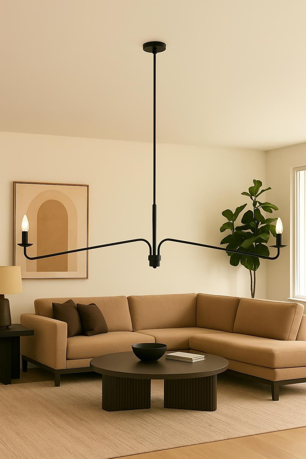 Handmade Brass Candle Chandelier | Modern Linear Gold Pendant Light | Elegant Contemporary Lighting for Dining Room & Living Room