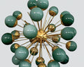 Mid Century Modern Brass Green Glass Sputnik Chandelier