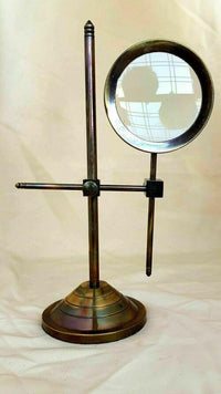 Handmade Vintage Brass Magnifying Glass on Adjustable Stand – Nautical Maritime Desk Decor, Antique Style Tabletop Magnifier