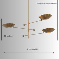 Mid Century Modern Brass Chandelier – 3 Light Sputnik Pendant Ceiling Lamp – Dining Room, Bedroom, Kitchen – Handmade Lighting Gift