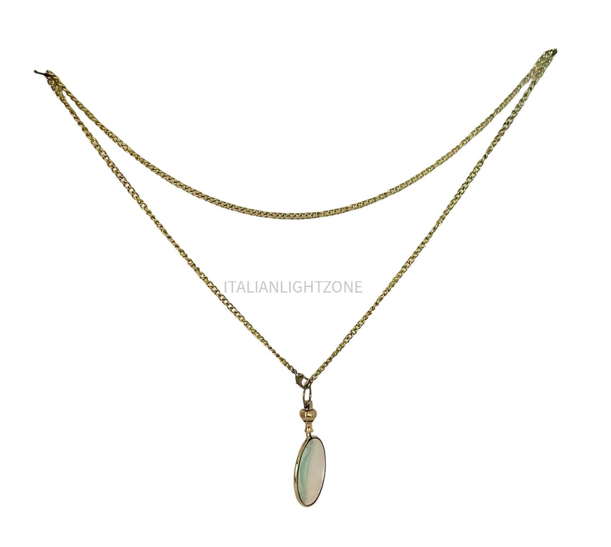Handmade 90s Mid Century Magnifying Glass Necklace – Vintage Gold Tone Pendant with Chain & Case – Steampunk Reader Gift Jewelry