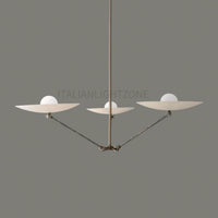 Modern Italian Brass Chandelier – Minimalist Ceiling Light Fixture – 3 Arm Pendant for Dining Room, Kitchen, Entryway, or Living Room