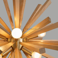 Italian Mid Century Sputnik Chandelier – Modern Wooden Brass Ceiling Light for Dining Room, Living Room, Kitchen Decoration
