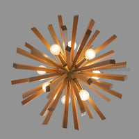 Italian Mid Century Sputnik Chandelier – Modern Wooden Brass Ceiling Light for Dining Room, Living Room, Kitchen Decoration