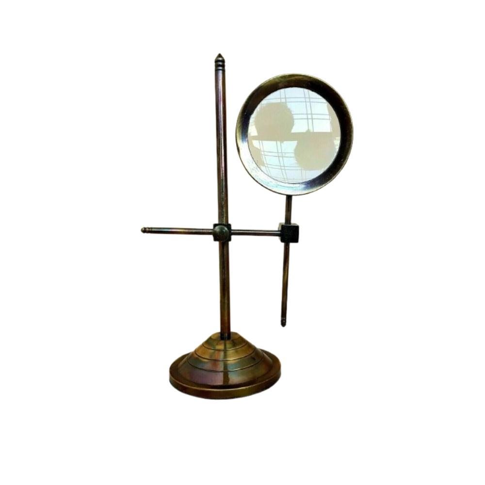 Handmade Vintage Brass Magnifying Glass on Adjustable Stand – Nautical Maritime Desk Decor, Antique Style Tabletop Magnifier