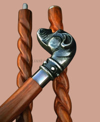 Handmade Vintage Brass Dog Head Walking Cane – Victorian Wooden Walking Stick, Antique Decorative Cane for Dog Lovers, Collectible Gift