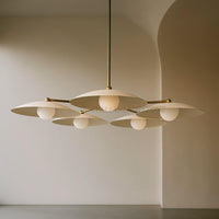 Handmade 5-Light Ceiling Chandelier – Mid Century Dining Room Pendant Fixture, Minimalist Brass Disc Ceiling Light for Kitchen & Living Room