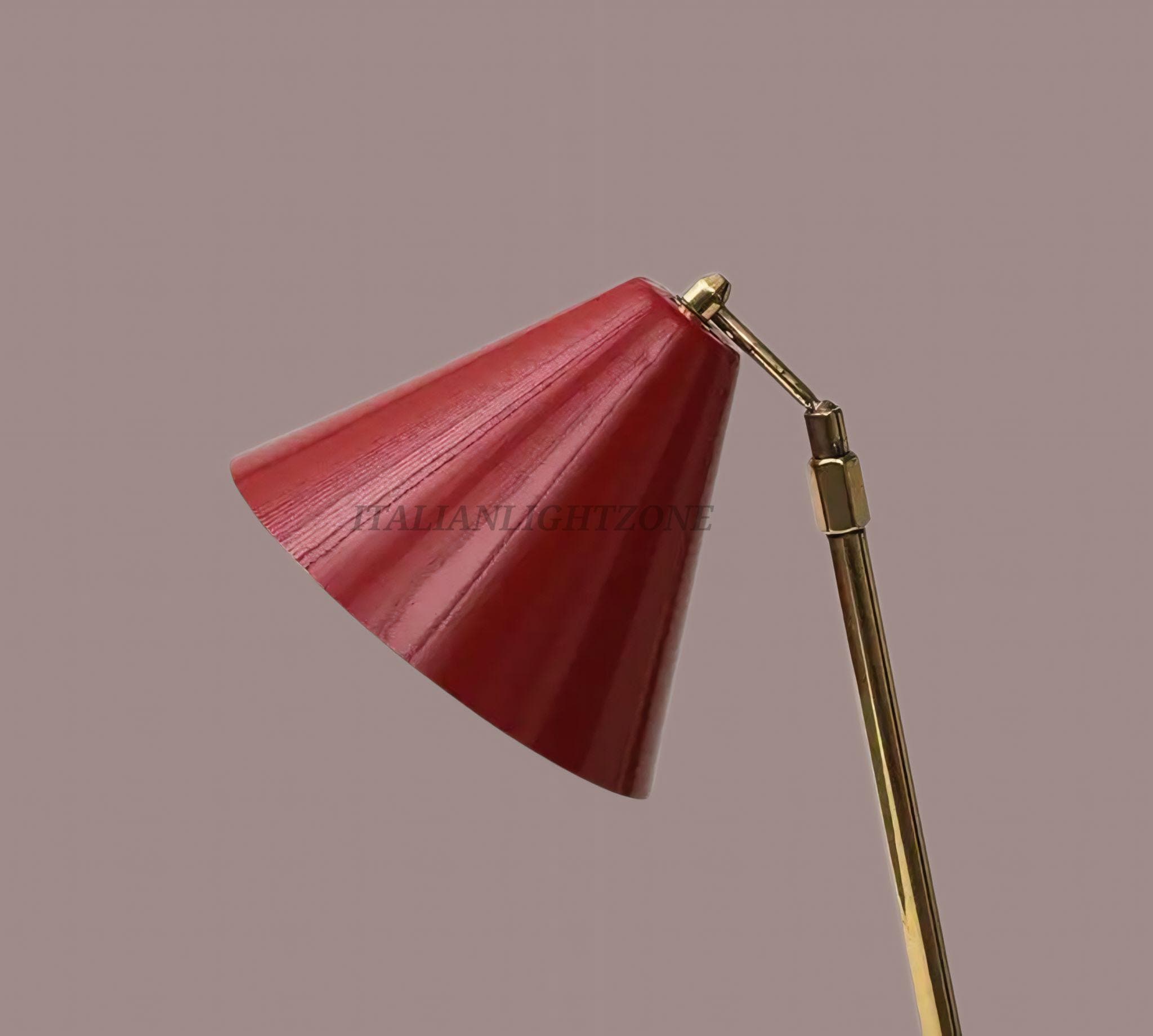 Mid-Century Modern Italian Brass Floor Lamp | Adjustable Vintage Tripod Lamp with Red Shade | Retro Designer Home Lighting & Room