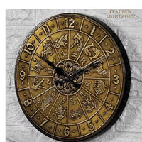 Vintage Zodiac Wall Clock – Handmade Brass & Wood Astrology Clock – Antique Horoscope Wall Decor – Celestial Timepiece – Spiritual Home
