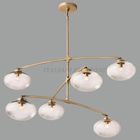 Mid Century Modern Brass Chandelier 6 Light Glass Globe Ceiling Pendant 1950s Style Vintage Home Décor Lighting Fixture Pendant Home Decor