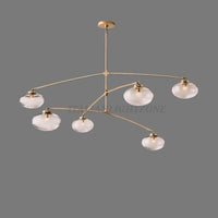 Mid Century Modern Brass Chandelier 6 Light Glass Globe Ceiling Pendant 1950s Style Vintage Home Décor Lighting Fixture Pendant Home Decor