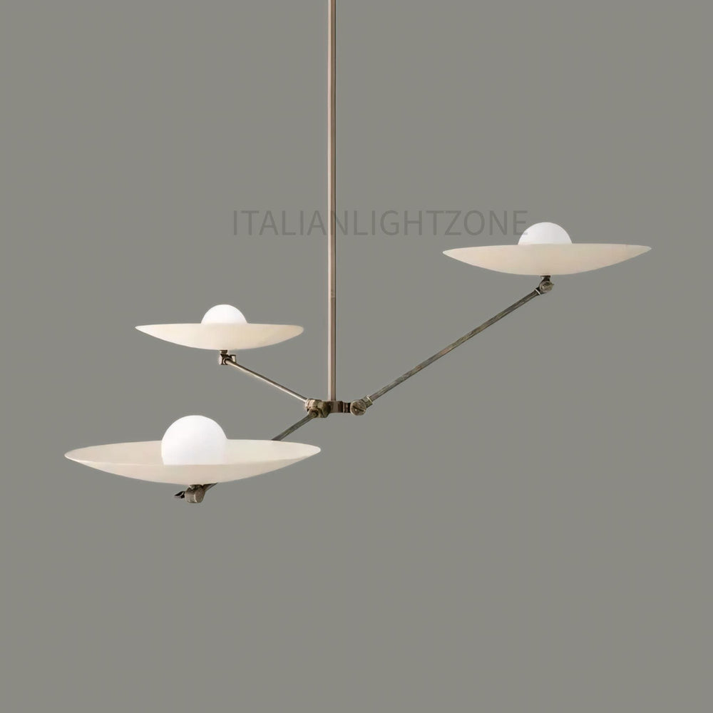 Modern Italian Brass Chandelier – Minimalist Ceiling Light Fixture – 3 Arm Pendant for Dining Room, Kitchen, Entryway, or Living Room