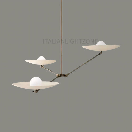 Modern Italian Brass Chandelier – Minimalist Ceiling Light Fixture – 3 Arm Pendant for Dining Room, Kitchen, Entryway, or Living Room
