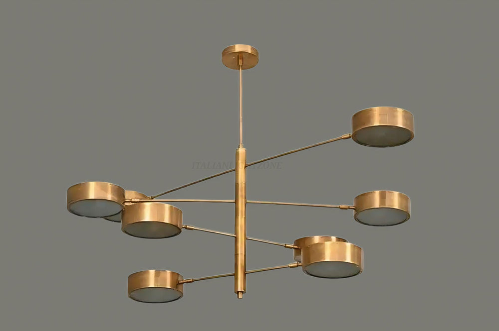 Mid Century Brass Chandelier – 8 Light Modern Gold Ceiling Fixture – Adjustable Sputnik Pendant for Dining or Living Room