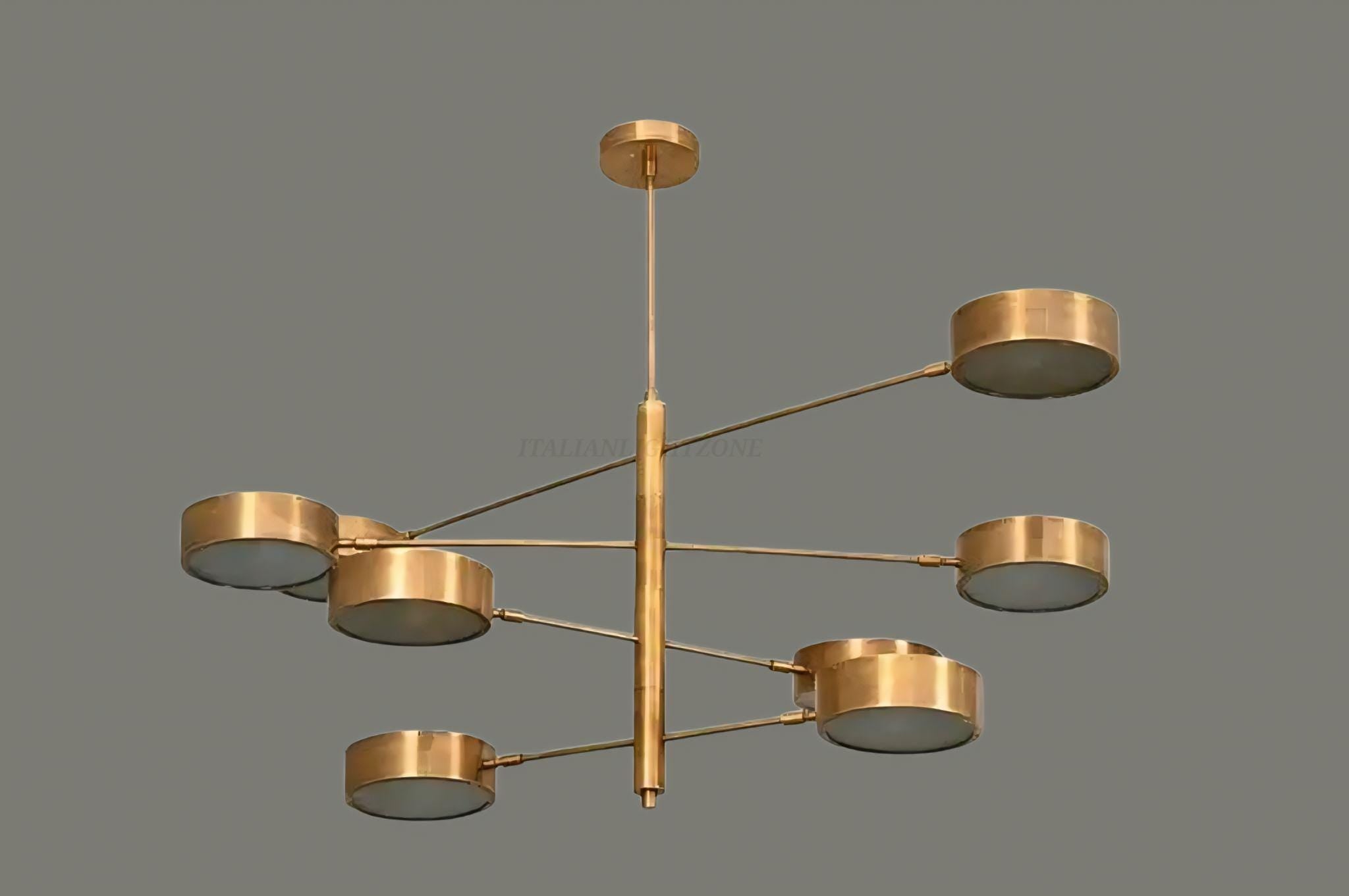 Mid Century Brass Chandelier – 8 Light Modern Gold Ceiling Fixture – Adjustable Sputnik Pendant for Dining or Living Room