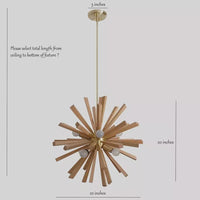 Italian Mid Century Sputnik Chandelier – Modern Wooden Brass Ceiling Light for Dining Room, Living Room, Kitchen Decoration