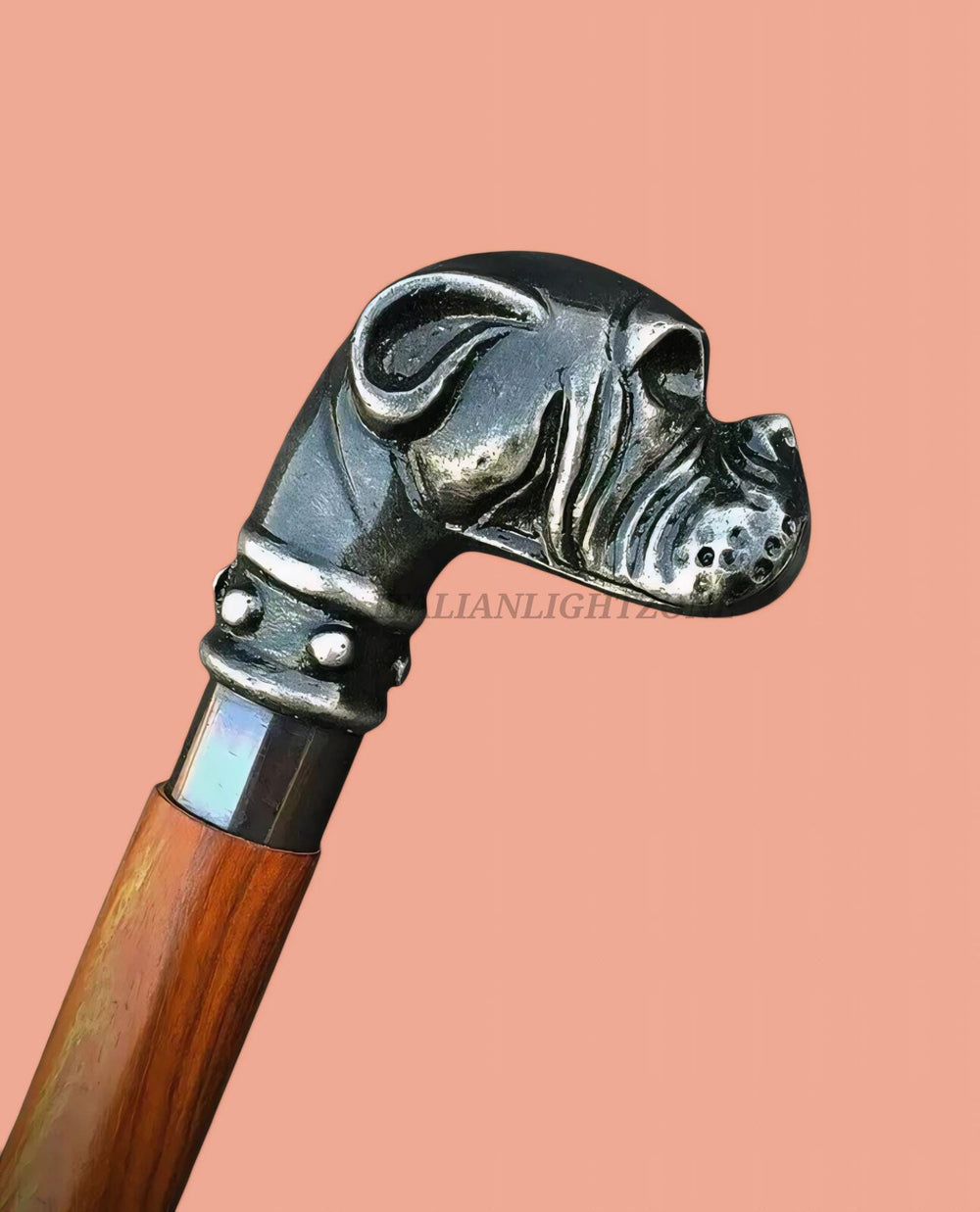 Handmade Vintage Brass Dog Head Walking Cane – Victorian Wooden Walking Stick, Antique Decorative Cane for Dog Lovers, Collectible Gift