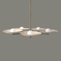 Handmade 5-Light Ceiling Chandelier – Mid Century Dining Room Pendant Fixture, Minimalist Brass Disc Ceiling Light for Kitchen & Living Room