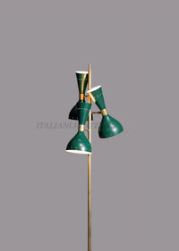 Handmade Vintage Mid Century Floor Lamp – Stilnovo Style Green & Brass Standing Light | Retro Room Decor | Antique Lighting Fixture