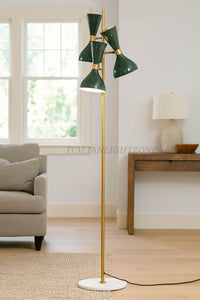 Handmade Vintage Mid Century Floor Lamp – Stilnovo Style Green & Brass Standing Light | Retro Room Decor | Antique Lighting Fixture