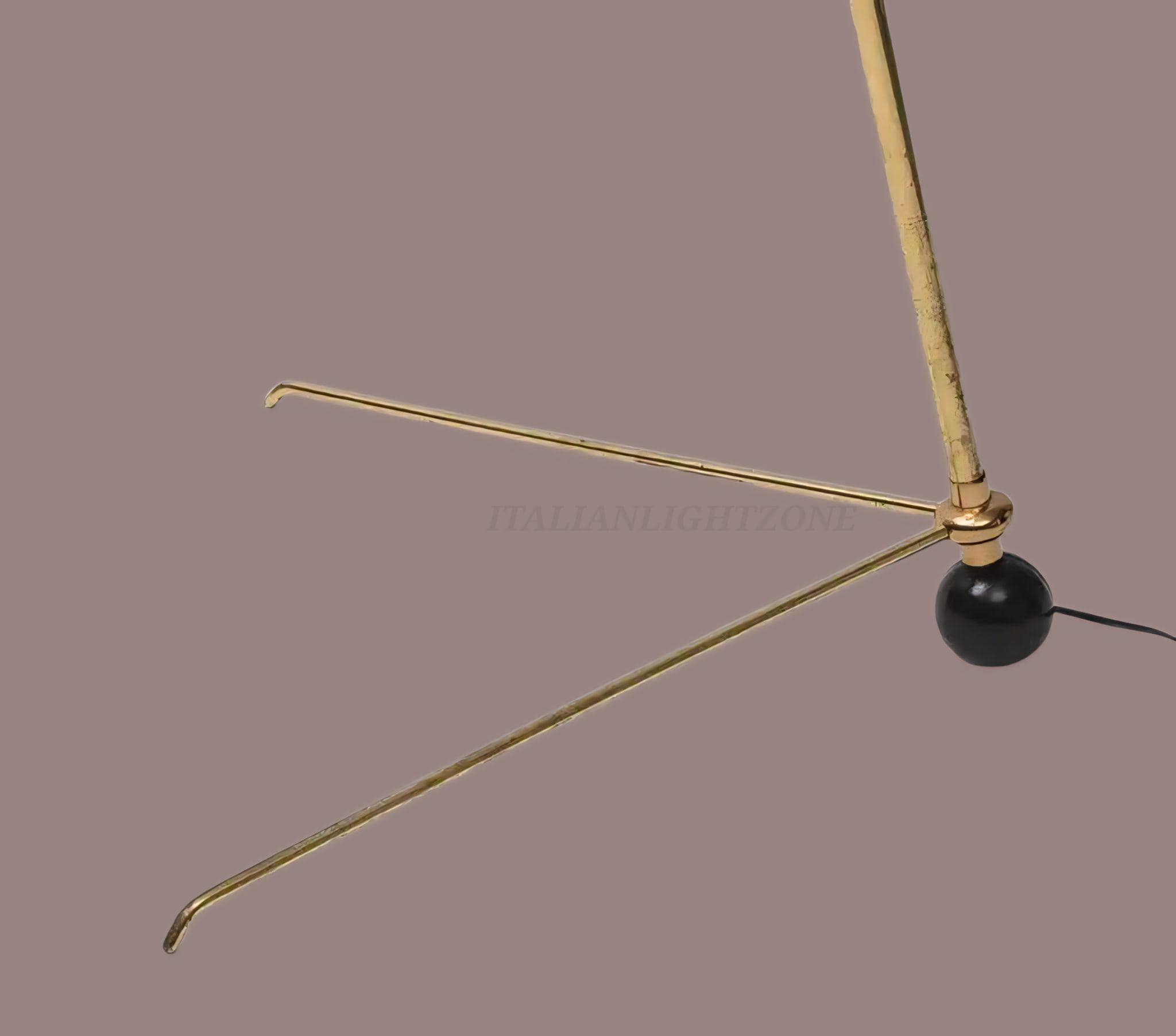 Mid-Century Modern Italian Brass Floor Lamp | Adjustable Vintage Tripod Lamp with Red Shade | Retro Designer Home Lighting & Room