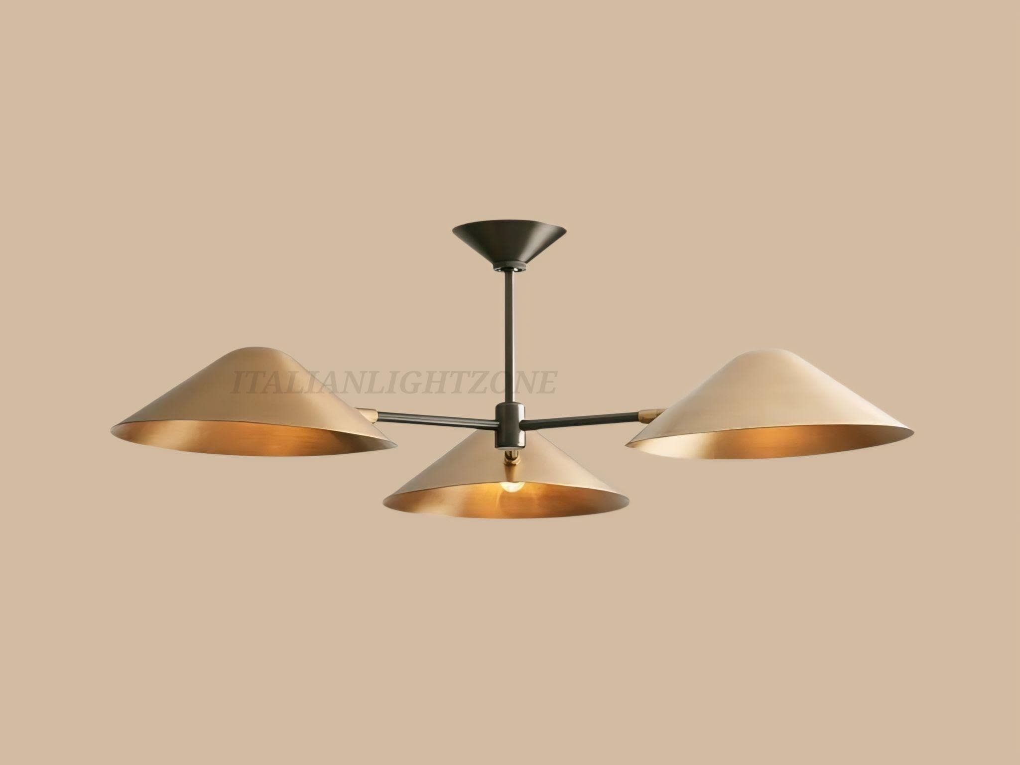Mid Century Modern Brass Chandelier | Sistema 4-Light Pendant Light Fixture | Vintage Minimalist Ceiling Lighting | Retro Home Decoration