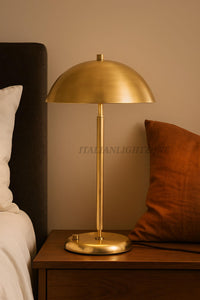 1950s Mid-Century Italian Raw Brass & 2 Light Mushroom Table Lamp Dome and Aldorno Desk Table Bedside Lamp Minimalist beside reading lamp